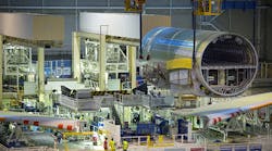 The first A330neo (new engine option), an A330-900, is in its final assembly process at Station 40 of Airbus&rsquo; Toulouse, France, final assembly line.