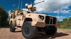 The Oshkosh Joint Light Tactical Vehicle (JLTV), is outfitted with an EOS R-400S-MK2 remote weapon system integrated with s 30-mm lightweight automatic chain gun.