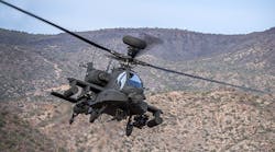 The AH-64 Apache is an attack helicopter with a twin-turbo shaft engine, a tail wheel landing gear arrangement, and a tandem cockpit for a two-man crew. The &ldquo;E&rdquo; variant offers improved digital connectivity and more powerful engines, among other improvements.