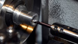 Medfab Manufacturing improved its boring of small diameter medical parts dramatically with new Ingersoll TMicro microboring tool The operation shown here is a threequarterinch hole in tantalum Even on bores down to 0243 inches in thinwall titanium tubing the tool produces asmachined surfaces of 810micro lasts up to 10 times longer than previous tooling at 16 faster machining rates Medfab Manufacturing improved its boring of small diameter medical parts dramatically with new Ingersoll TMicro microboring tool The operation shown here is a threequarterinch hole in tantalum Even on bores down to 0243 inches in thinwall titanium tubing the tool produces asmachined surfaces of 810micro lasts up to 10 times longer than previous tooling at 16 faster machining rates