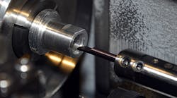 Medfab Manufacturing in Lakeville MN completes this medical component in difficulttomachine tantalum using Ingersoll TMicro ellipticalshank boring bar Extra rigidity of the bar permits faster metal removal and improves the asmachined finish In its first application at this location boring the ID of a titanium tube with a 4to1 aspect ratio and walls as thin as a fingernail the TMicro tool completed the part faster and with a 8 to 10micro asmachined finish With previous tooling every part required 15 minut Medfab Manufacturing in Lakeville MN completes this medical component in difficulttomachine tantalum using Ingersoll TMicro ellipticalshank boring bar Extra rigidity of the bar permits faster metal removal and improves the asmachined finish In its first application at this location boring the ID of a titanium tube with a 4to1 aspect ratio and walls as thin as a fingernail the TMicro tool completed the part faster and with a 8 to 10micro asmachined finish With previous tooling every part required 15 minut