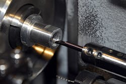 Medfab Manufacturing in Lakeville MN completes this medical component in difficulttomachine tantalum using Ingersoll TMicro ellipticalshank boring bar Extra rigidity of the bar permits faster metal removal and improves the asmachined finish In its first application at this location boring the ID of a titanium tube with a 4to1 aspect ratio and walls as thin as a fingernail the TMicro tool completed the part faster and with a 8 to 10micro asmachined finish With previous tooling every part required 15 minut Medfab Manufacturing in Lakeville MN completes this medical component in difficulttomachine tantalum using Ingersoll TMicro ellipticalshank boring bar Extra rigidity of the bar permits faster metal removal and improves the asmachined finish In its first application at this location boring the ID of a titanium tube with a 4to1 aspect ratio and walls as thin as a fingernail the TMicro tool completed the part faster and with a 8 to 10micro asmachined finish With previous tooling every part required 15 minut