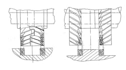 A sketch (not drawn to scale) showing the principles of the relationship between cutting tools and the allowances for details: on the left is the machining slot; on the right is the machining cutter.