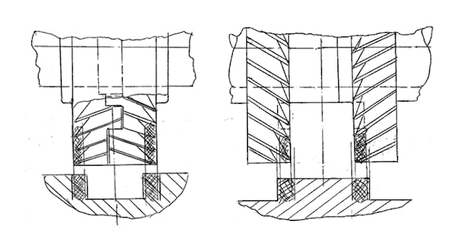 A sketch (not drawn to scale) showing the principles of the relationship between cutting tools and the allowances for details: on the left is the machining slot; on the right is the machining cutter.