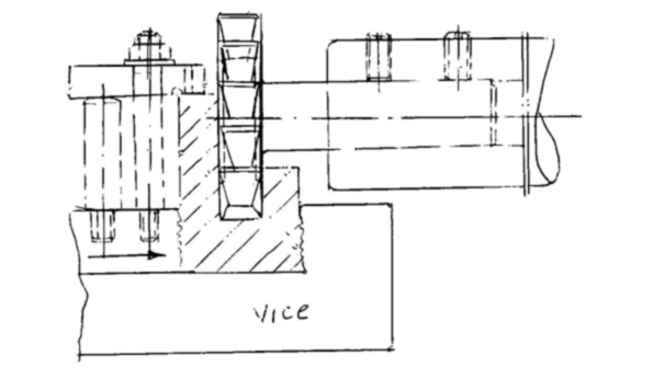 Figures 1 and 2 Show the alternative efforts to hold the workpiece vertically in a vice Figure 1 and vertically in a vice and clamp with a bolt and nut Figure 2 but both efforts resulted in the same poor quality finish