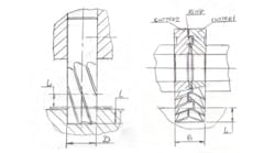 At left Figure 1 shows the cutting tool in relation to the part At right Figure 2 shows the setup involving a regulation ring between the milling cutters At left Figure 1 shows the cutting tool in relation to the part At right Figure 2 shows the setup involving a regulation ring between the milling cutters