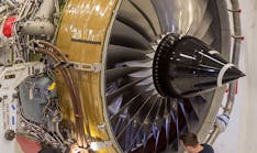 A Trent 700 high-bypass turbofan engine in production.