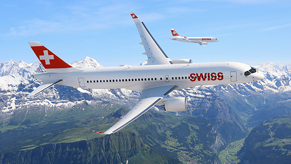 The Bombardier CS300 aircraft shown in Swiss International Air Lines livery The airline has ordered 30 of the CS Series narrowbody jets