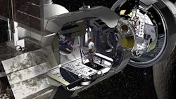A conceptual view of the prototype space habitat Lockheed Martin will build depicted as it is docked with Orion in orbit between the Earth and the moon A conceptual view of the prototype space habitat Lockheed Martin will build depicted as it is docked with Orion in orbit between the Earth and the moon