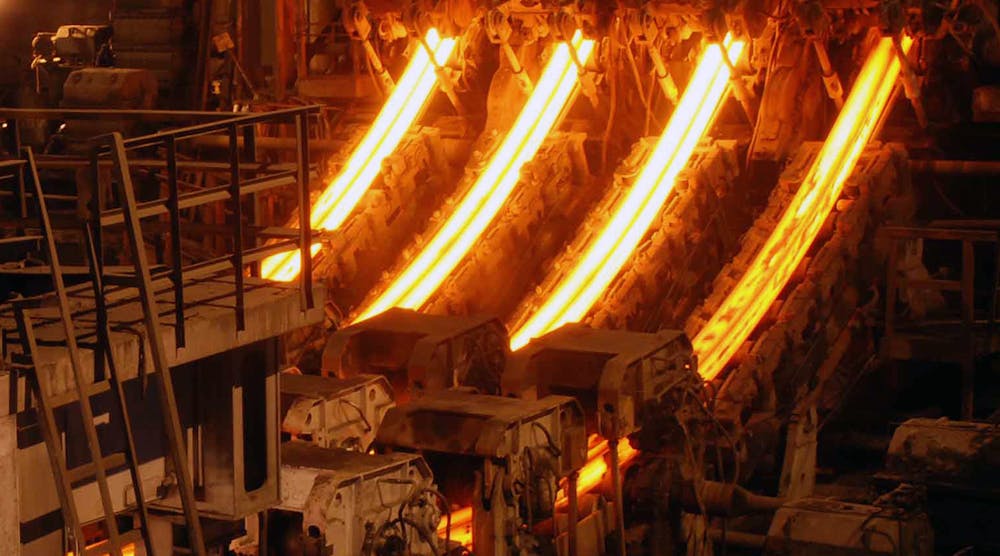 Raw steel is produced by basic oxygen furnaces and electric arc furnaces, and cast into semi-finished products, such as slabs, blooms, or billets.