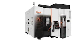 Mazak now offers the VARIAXIS i-300 simultaneous 5-axis vertical machining center with a high-capacity Auto Work Changer. The machine comes standard with a multiple-drum tool storage system that holds up to 145 tools, while the AWC with 32 positions accommodates workpieces up to 13.779 in. diameter, 12.401 in. high, and weighing up to 135 lbs. This combination of tool and workpiece storage capacities allows shops to achieve continuous unmanned operation and single-setup. As production needs increase, shops can expand the AWC and tool storage capacities to 40 workpieces and 505 tools, respectively.