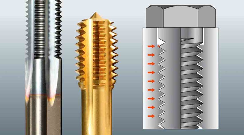 The Emuge SELF-LOCK integrated locking feature is integrated in the internal thread of taps, drills, end mills and other rotary tools; it has a modified profile with a 30&deg; ramp surface in the direction of stress, which provides the self-locking effect. www.emuge.com.