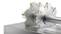 The new Kennametal Narrow Slotting (KNS) indexable cutter has a Double-V design for secure insert retention. A combination of radial and axial positioning improves tool life and part accuracy. The KNS accommodates insert slot widths from 1.6 to 6.4 mm (0.063- 0.250 in.) Inserts are available in single- or double-ended cutting edges with either a flat or full radiused cutting edge.