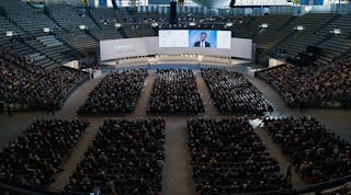 Siemens AG CEO Joe Kaeser (here addressing the company&rsquo;s annual general meeting) is working to decentralize management of the group&rsquo;s multiple subsidiary businesses.