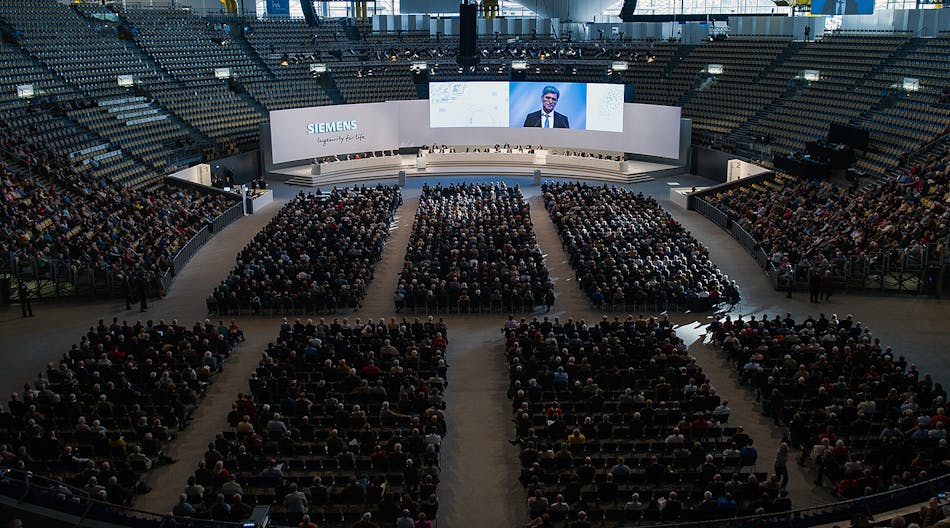 Siemens AG CEO Joe Kaeser (here addressing the company&rsquo;s annual general meeting) is working to decentralize management of the group&rsquo;s multiple subsidiary businesses.