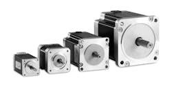 Several different styles of stepper motors in different NEMA sizes.