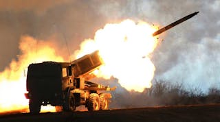 The HIMARS package includes a launcher loader module and fire control system mounted on a five-ton truck chassis.