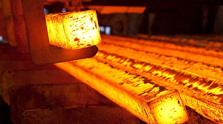 Raw steel is produced in basic oxygen furnaces and electric arc furnaces, and cast into semi-finished products, such as billets (shown here), blooms, and slabs. After rolling to final dimensions, steel billets are used to form a range of commodity-grade and specialty bar, rod, and wire products.