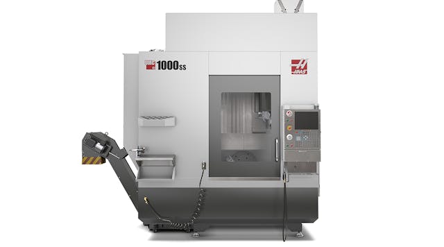 The Haas Automation UMC-1000SS &ndash; presented at IMTS 2018 &mdash; is designed for both five-sided and simultaneous five-axis machining, with high-performance results and high speed in both applications. It features a 40-taper inline, direct-drive spindle with speeds up to 12,000 rpm. Its XYZ-axis travels measure 40&times;25&times;25 in. (1016&times;635&times;635 mm); a 1,200-ipm (30.5-m/min) feed rate; an integrated, dual-axis trunnion table; and a 30+1 tool side-mount tool changer.