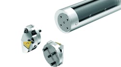 At IMTS 2018 Kennametal introduced a &ldquo;plug and play&rdquo;, vibration-free boring system with a serrated, bolt-on connection that clamps various styles and sizes of indexable heads. The system is capable of boring up to 10X diameter deep, with more aggressive cutting parameters and better surface results than alternative &ldquo;quiet&apos; bars.