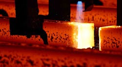 Raw steel is produced in basic oxygen furnaces and electric arc furnaces, and cast into semi-finished products, such as billets (shown here), blooms, and slabs. After rolling, the billets are converted to commodity-grade and specialty bar, rod, and wire products.