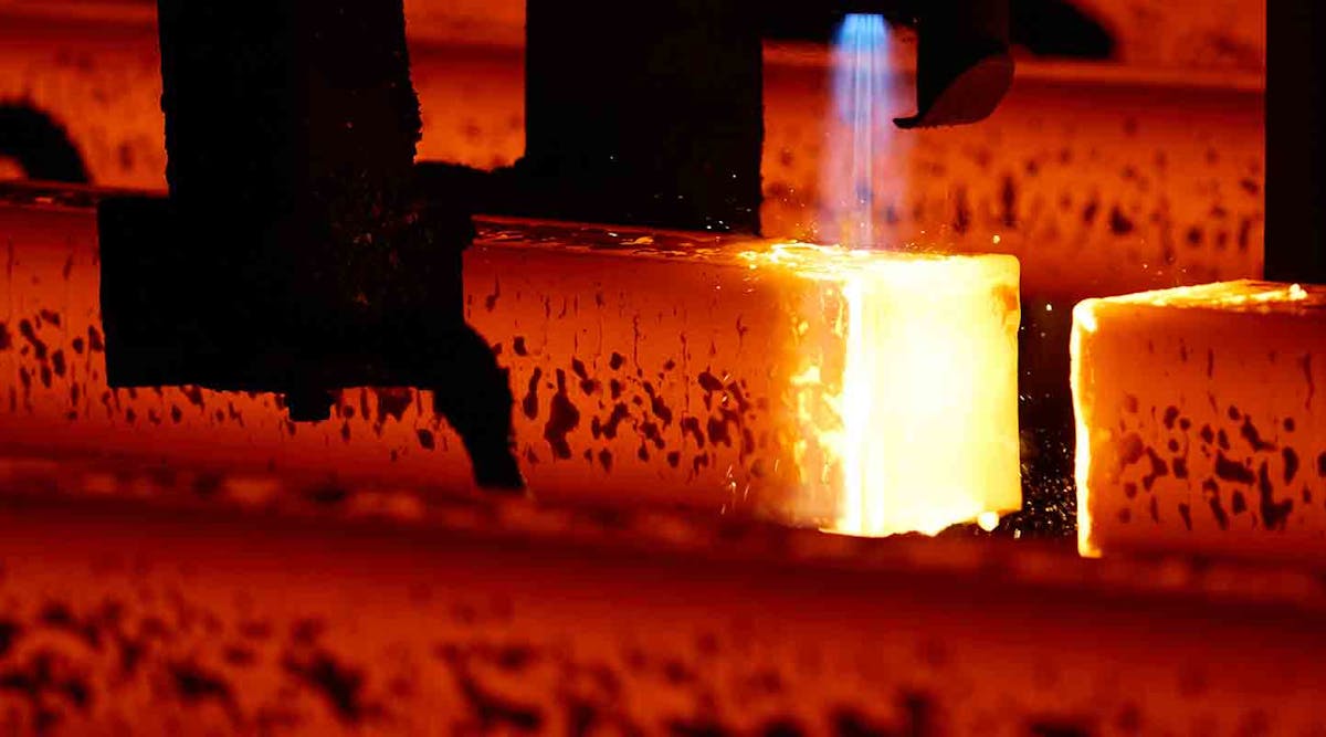 Raw steel is produced in basic oxygen furnaces and electric arc furnaces, and cast into semi-finished products, such as billets (shown here), blooms, and slabs. After rolling, the billets are converted to commodity-grade and specialty bar, rod, and wire products.