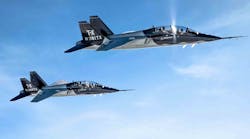 The Boeing T-X is a single-engine jet with a twin tail and tandem seating, and powered by a GE Aviation F404 turbofan engine.