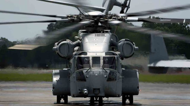 The Lockheed Martin-Sikorsky CH-53K King Stallion is powered by three 7,500-shp engines, uses composite rotor blades, and it has a wider cabin than the earlier CH-53 models.