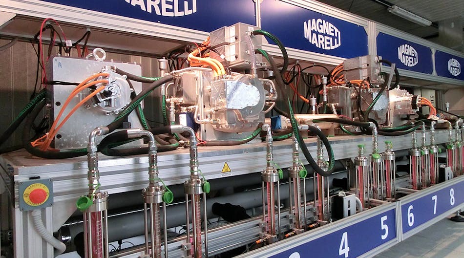 The Magneti Marelli Powertrain Reliability Laboratory in Bologna, Italy. The portfolio of brands covers automotive lighting, powertrain, electronic, suspension, and exhaust systems, as well as plastic components and aftermarket parts.