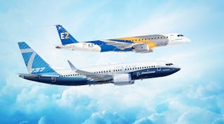 The proposed joint venture would supply the commercial aircraft &ldquo;mid-market,&rdquo; including Embraer E-Jet E2 twin-engine narrow-body jets, though not the larger Boeing 737 series.