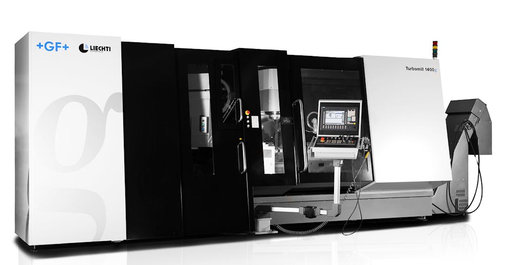 The Turbomill 1400 g uses its large size, weight, and rigidity to counter the forces generated by the 1-g acceleration/deceleration rates it achieves through three-dimensional machining.