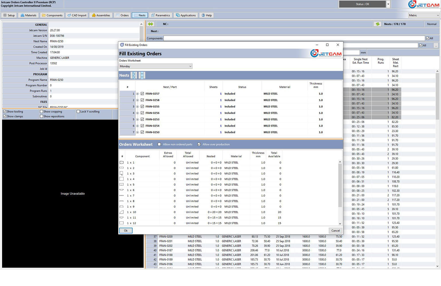 Jetcam Orders Controller 3.37 now includes enhanced static nest ordering, so machine programmers may select one or more nests in the 'nests' screen to determine if these may be used to fulfill parts in the orders list.