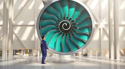 An illustration of the UltraFan geared turbofan engine, with the world&apos;s largest fan blades.