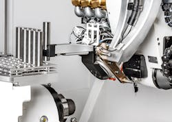 The Helitronic Raptor has a 15.4-hp / 11.5-kW spindle and can accommodate tools up to 12.6 in. / 320 mm in diameter, and 11.0 in. / 280 mm long, including end-face operations. It is designed to accommodate top-loaders of up to 500-tool capacity integrated in the working area. The Helitronic Raptor has a 15.4-hp / 11.5-kW spindle and can accommodate tools up to 12.6 in. / 320 mm in diameter, and 11.0 in. / 280 mm long, including end-face operations. It is designed to accommodate top-loaders of up to 500-tool capacity integrated in the working area.