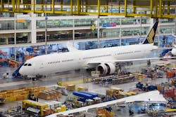 The first 787-10 Dreamliner built for Singapore Airlines, in North Charleston, S.C. The plane is seen here in the factory. The first 787-10 Dreamliner built for Singapore Airlines, in North Charleston, S.C. The plane is seen here in the factory.