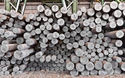 'Raw steel' is the product of basic-oxygen or electric arc furnaces, and cast into semi-finished forms like billets (shown here) for bar and rod products; slabs for flat products; or blooms, for beam and pipe products. 'Raw steel' is the product of basic-oxygen or electric arc furnaces, and cast into semi-finished forms like billets (shown here) for bar and rod products; slabs for flat products; or blooms, for beam and pipe products.