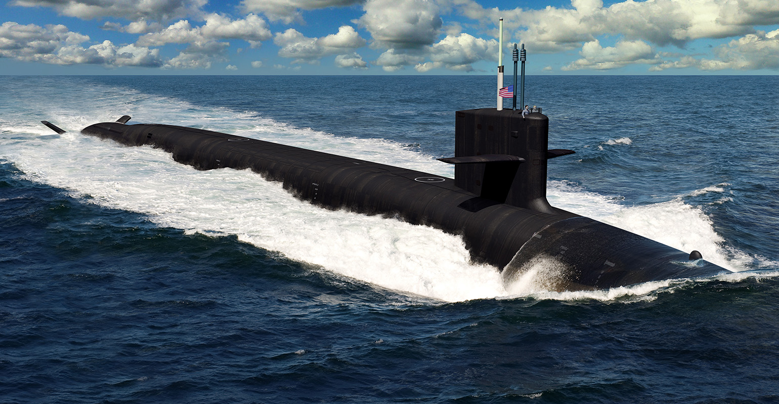 An artist's rendering of the U.S. Navy's new Columbia-class nuclear-powered ballistic missile submarine.