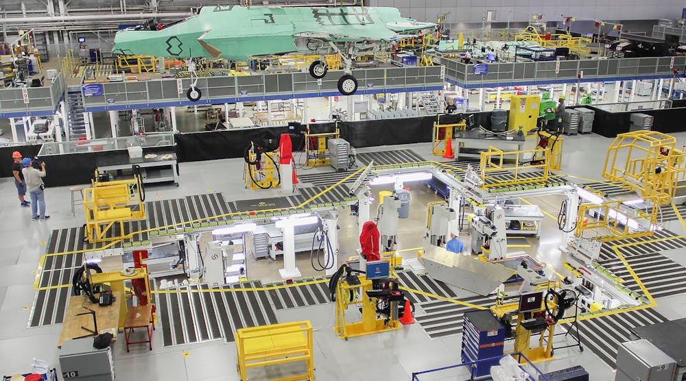 Lockheed Martin crews in Fort Worth, Texas, begin assembly work on an F-35 Lightning II Joint Strike Fighter jet.