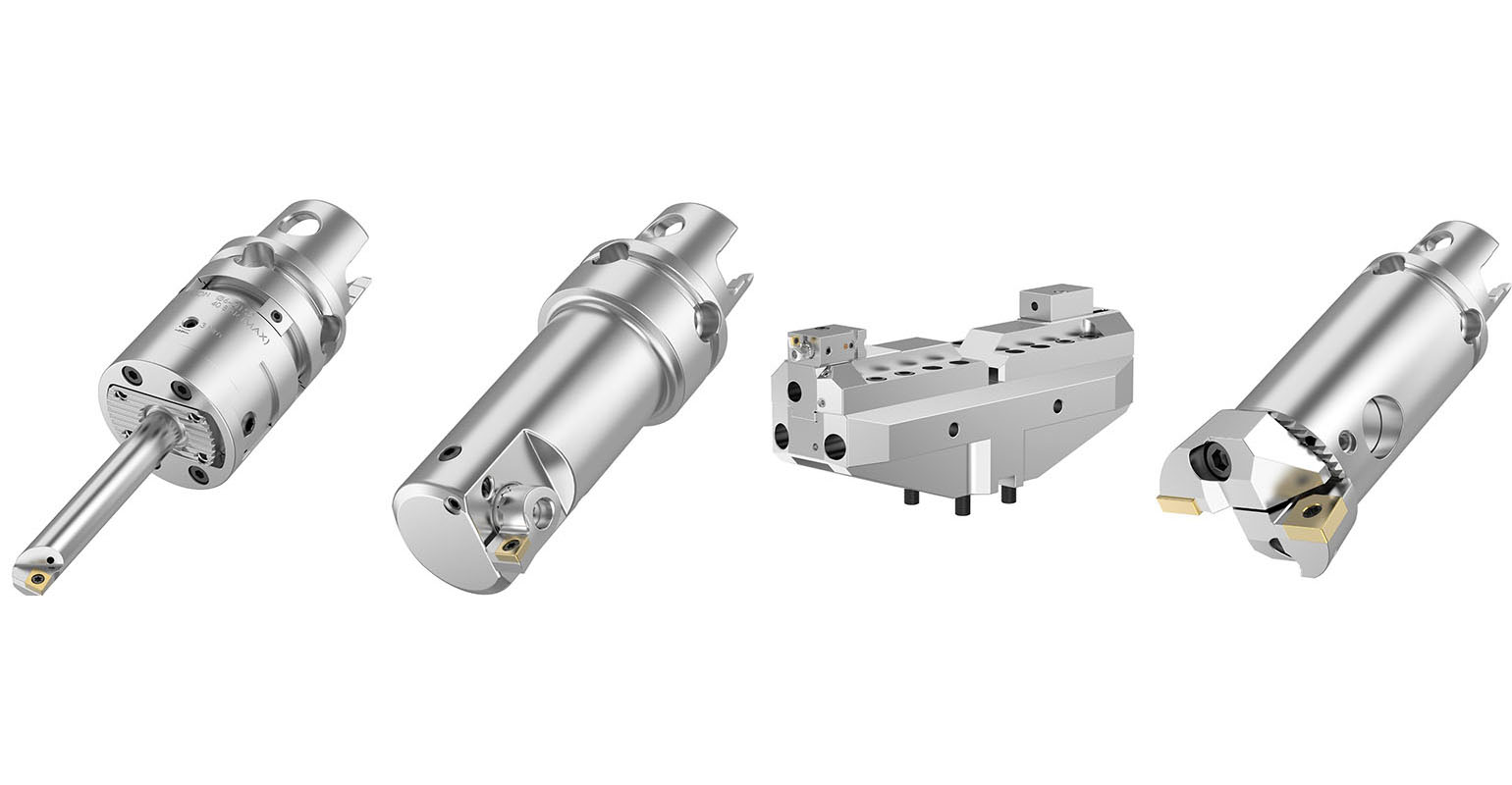 The eBore Fine Boring System includes these tool types, from left to right: eBore Universal, eBore Fine Boring, eBore Bridge Tool, eBore Twin Cutter.