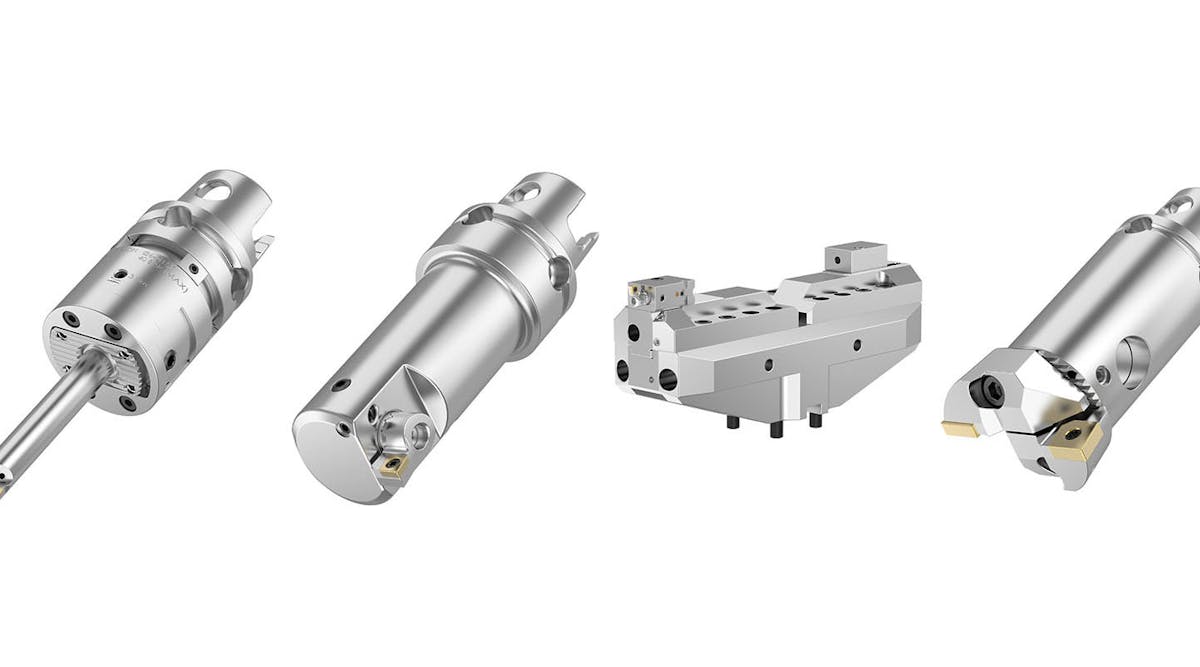 The eBore Fine Boring System includes these tool types, from left to right: eBore Universal, eBore Fine Boring, eBore Bridge Tool, eBore Twin Cutter.
