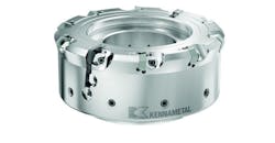 The KCFM 45 uses a combination of hexagonal semi-finishing inserts in the fixed pockets together with square finishing inserts in the adjustable pockets with cartridges. The KCFM 45 uses a combination of hexagonal semi-finishing inserts in the fixed pockets together with square finishing inserts in the adjustable pockets with cartridges.