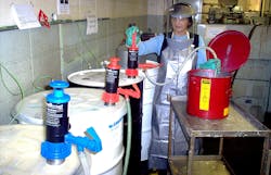 A sealed-pump dispensing system enhances safety by eliminating spills and enables spill-free, environmentally safe transfer that also prevent vapors from escaping the container. A sealed-pump dispensing system enhances safety by eliminating spills and enables spill-free, environmentally safe transfer that also prevent vapors from escaping the container.