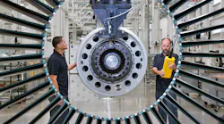 The Pratt & Whitney Geared Turbofan™ PW1100G-JM engine at the West Palm Beach Engine Center in Florida.