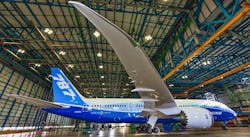 Boeing 787 Dreamliner in hangar. Boeing 787 Dreamliner in hangar.