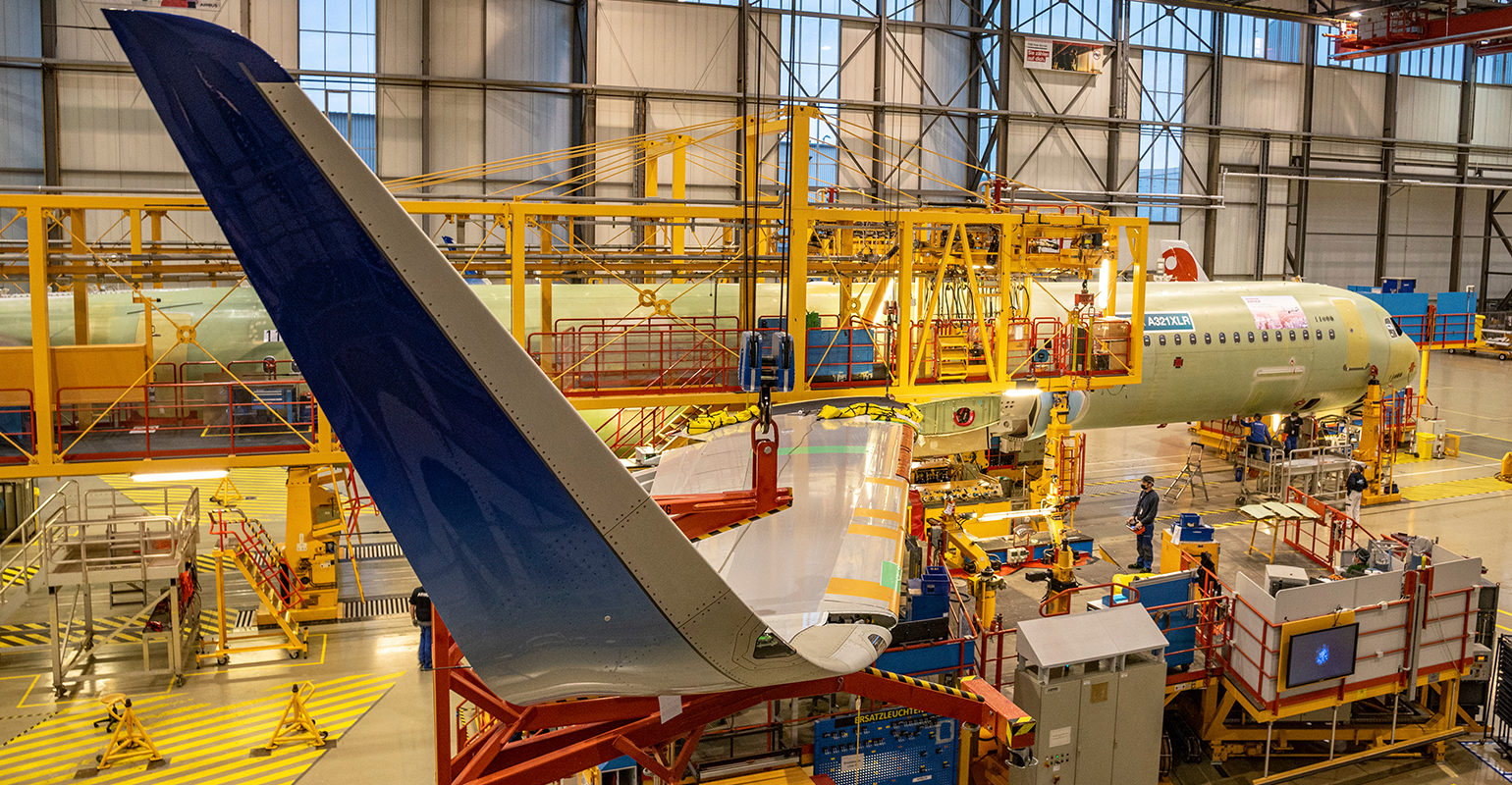 An Airbus A321neo aircraft during assembly at Hamburg Finkenwerder, Germany.