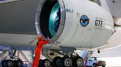 Pratt &amp; Whitney GTF Advantage engine on an Airbus A320neo jet.