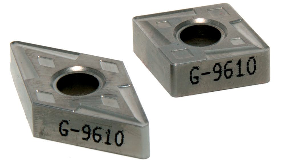 Grade G-9610 inserts are available in various geometries and chipforms. Incorporating a PVD coating combined with a proprietary sub-micron substrate.