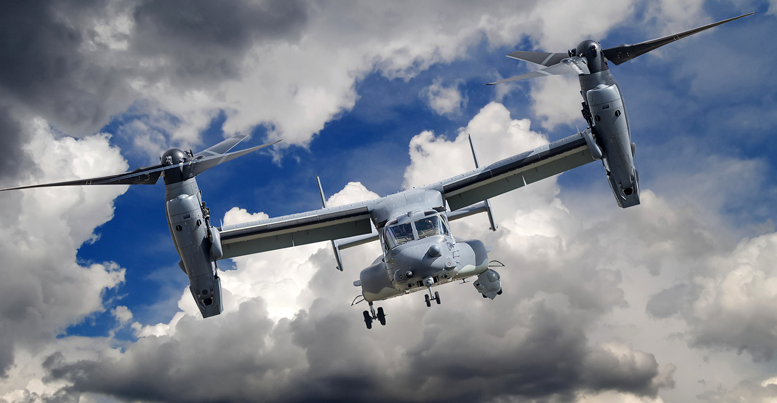 The Bell Helicopter/Boeing V-22 Osprey tilt-rotor aircraft.