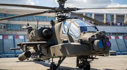 Boeing AH-64E Apache Guardian attack helicopter on display at the 2019 Paris Air Show.
