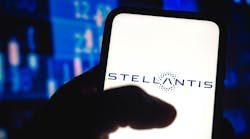 Stellantis logo on a smartphone screen.